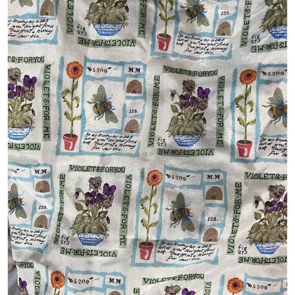 Vintage 100% Silk Violets Floral Print Bumblebee Rectangle Wrap Scarf - Picture 1 of 8